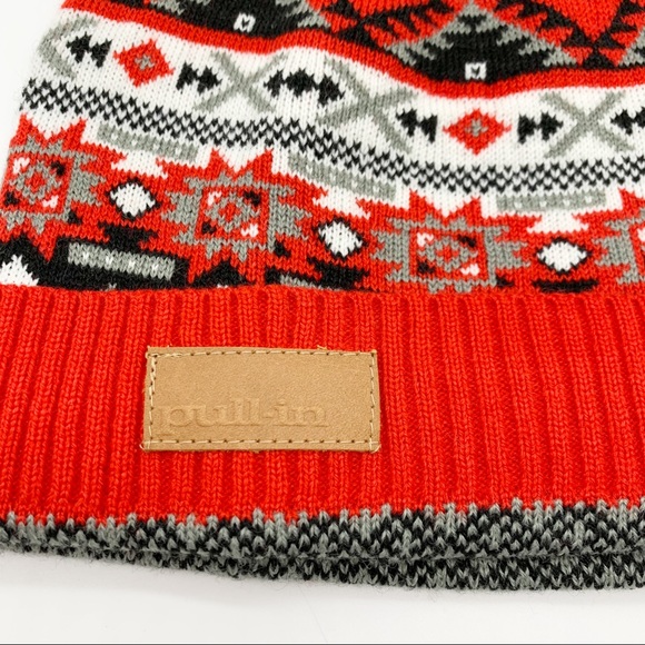 Pull In Red FairIsle Knit Beanie Hat with Pom Pom Size Boy’s OS - Picture 3 of 7